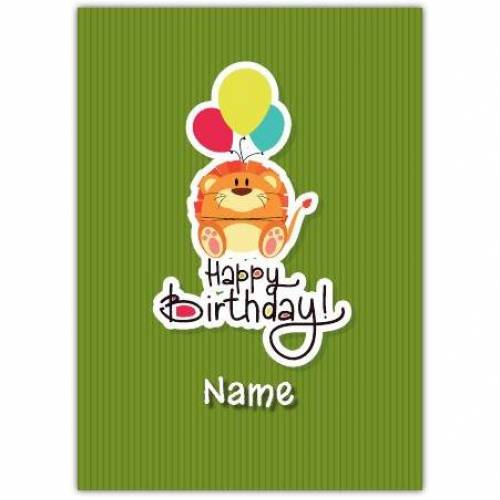 Lion & Balloons Happy Birthday Card