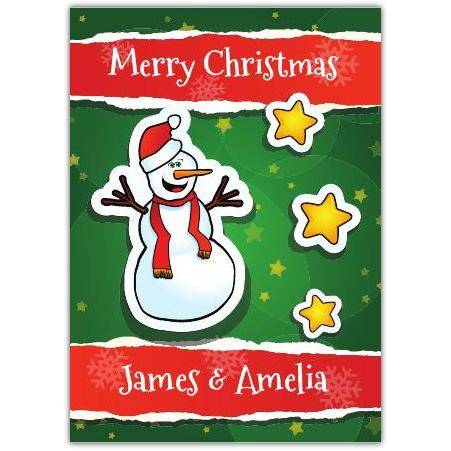 Snowman And Stars Merry Christmas Card