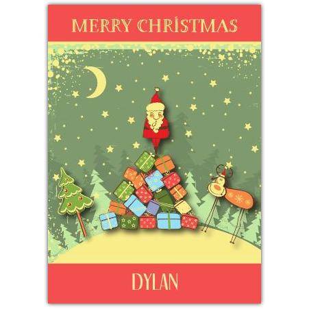 Santa Tree Of Presents Merry Christmas Card