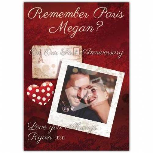 Remember Paris First Wedding Anniversary Card