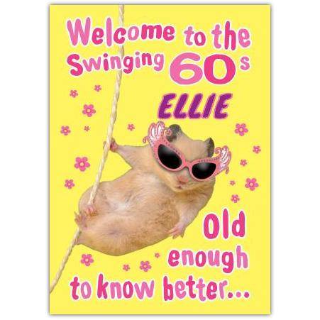 Hamster Swinging 60s Happy 60th Birthday Card