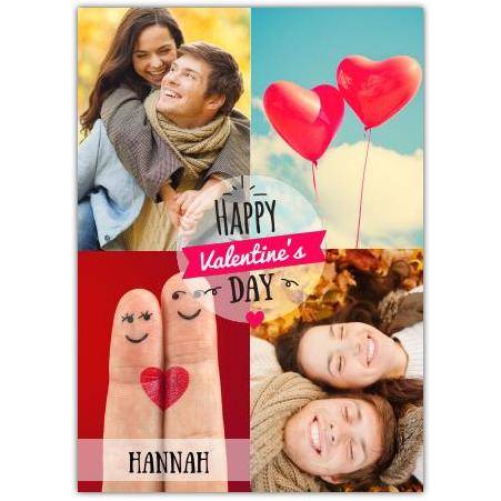 Valentines Day Two Photos Fingers And Heart Balloons Card