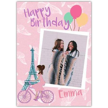 Happy Birthday Paris Girl On Bike Photo Card