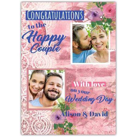 Congratulations To The Happy Couple Two Sqaure Photos With Love Card