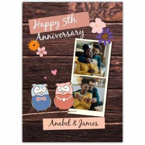 Happy Anniversary Wooden Background 2 Owls Card