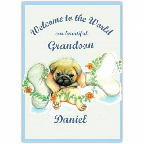 Baby Welcome Puppy & Bone Greeting Card