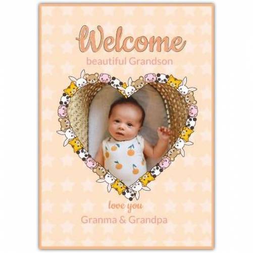 Baby Welcome Furry Friends Heart Photo Greeting Card