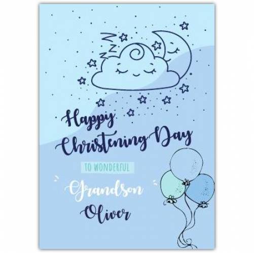 Christening Blue Balloon Cloud Greeting Card
