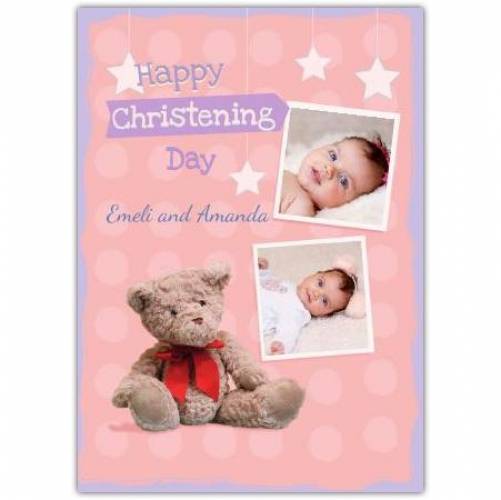 Christening Day Pink Teddy Greeting Card