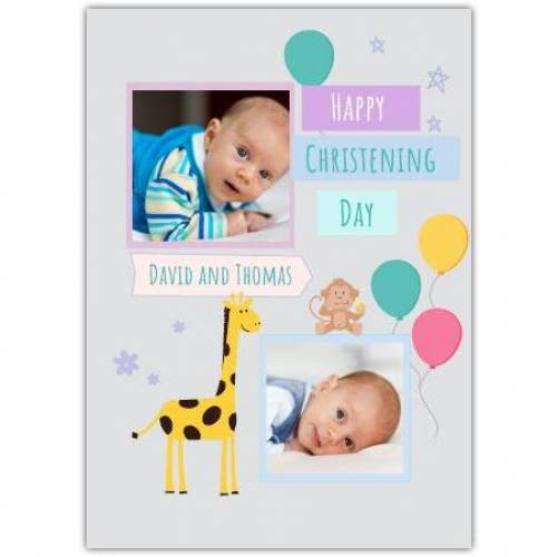 Christening Day Giraffe Balloon Greeting Card