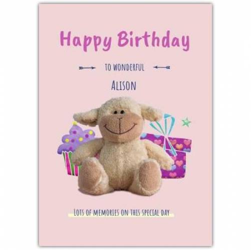 Happy Birthday Pink Sheep Teddy Greeting Card