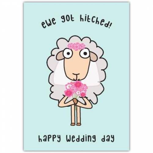 Wedding Day Hitched Sheep Pun Greeting Card