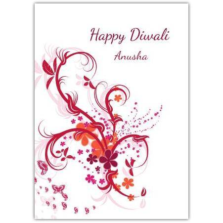 Diwali Butterfly Flowers Red Greeting Card