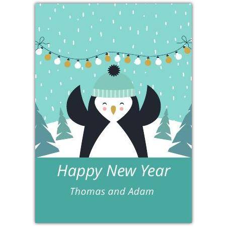 Happy New Year Happy Penguin Greeting Card