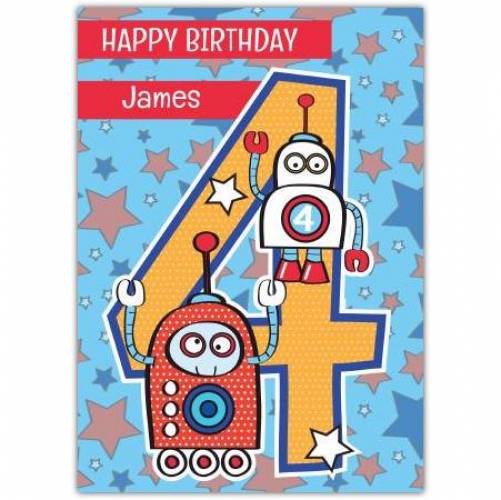 Robots 4th Birthday Greeting Card