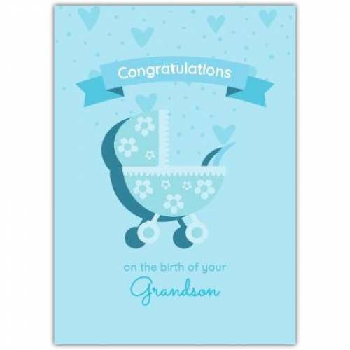 New Baby Blue Pram Greeting Card