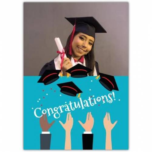 Graduation Congratulations Photo Upload Blue Greeting Card