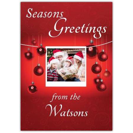 Red baubles greeting card personalised a5pds2016003113