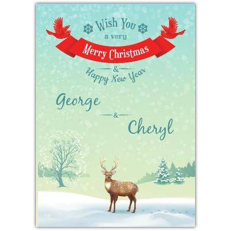 Reindeer snow greeting card personalised a5pzw2016003241