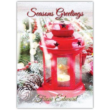 Lantern holly greeting card personalised a5pzw2016003242