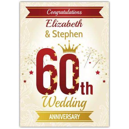 60th Wedding Anniversary Diamond greeting card personalised a5pzw2016003374
