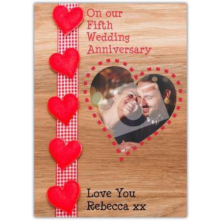 5th Wedding Anniversary wood greeting card personalised a5pzw2016003404