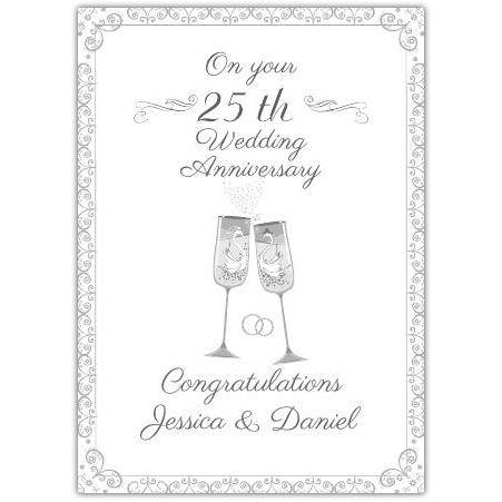 25th wedding anniversary silver greeting card personalised a5pzw2016003431