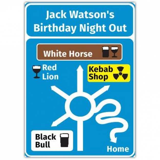 Night out road sign greeting card personalised a5blm2017003659