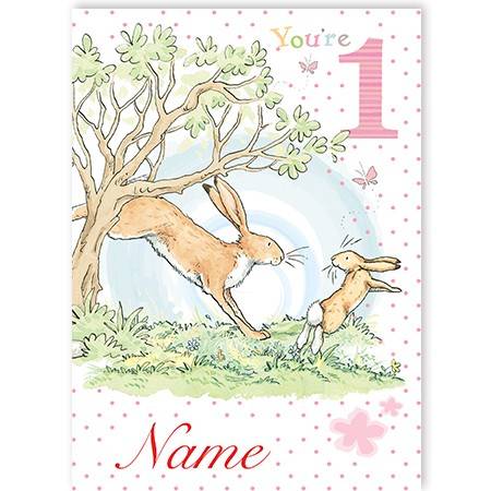 Bunny rabbit tree greeting card personalised a5gem252972hbed