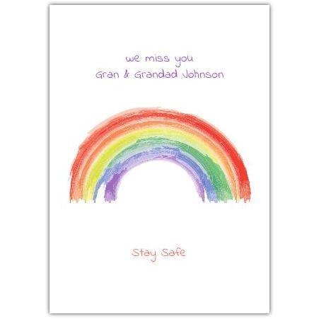 We Miss You Stay Safe Painted Rainbow Card