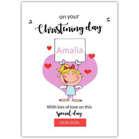 Christening Day Angel With Hearts  Card