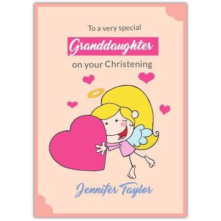 Granddaughter Angel Holding Big Heart  Card
