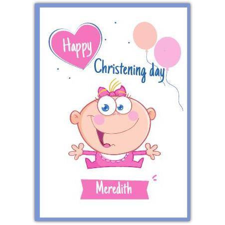 Happy Christening Day Baby Girl Pink And Orange Balloons  Card