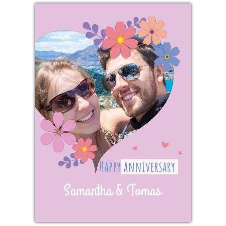 Happy Anniversary Heart With Flowers Card