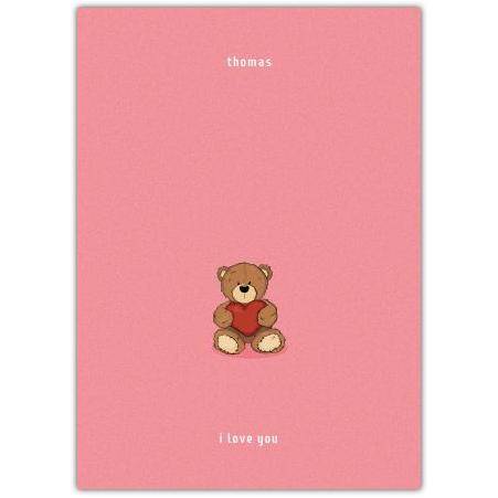 One Teddy Holding A Heart With Pink Simple Background Card