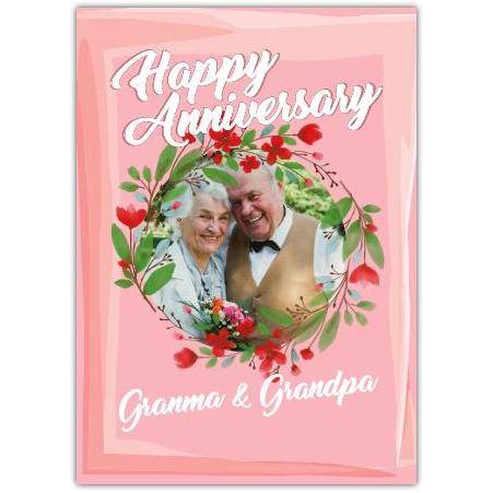 Anniversary Pink Flower Wreath Greeting Card