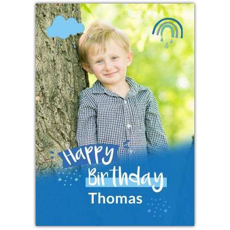 Happy Birthday Blue Photo Greeting Card