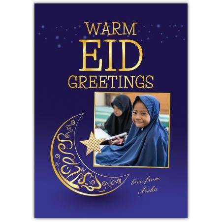 Eid Warm Greetings Photo Upload Blue Card