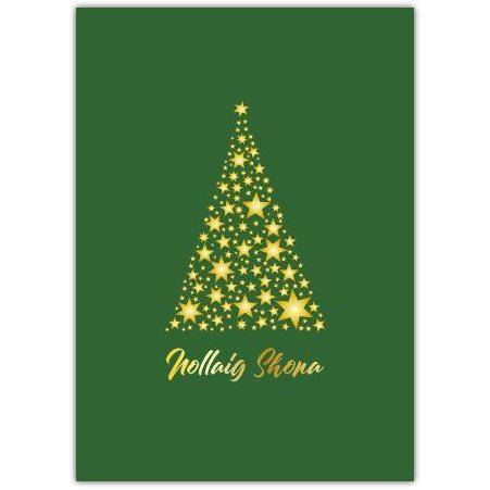 Happy Christmas Green Gold Tree As Gaeilge Card