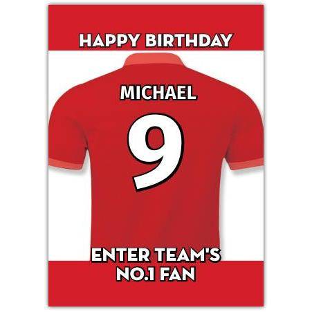 Red No. 1 Fan Football Birthday Card