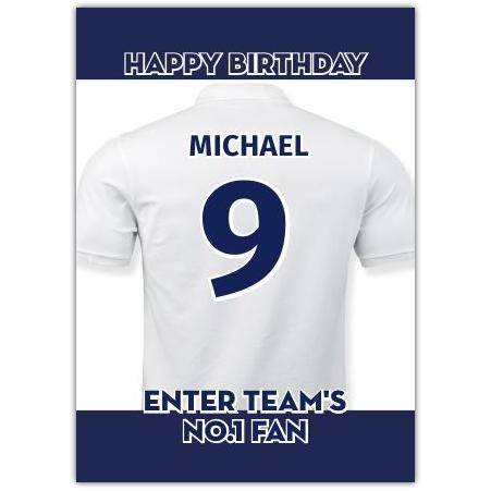 Blue/White No. 1 Fan Football Birthday Card
