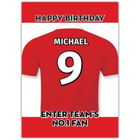 Red/White No. 1 Fan Football Birthday Card