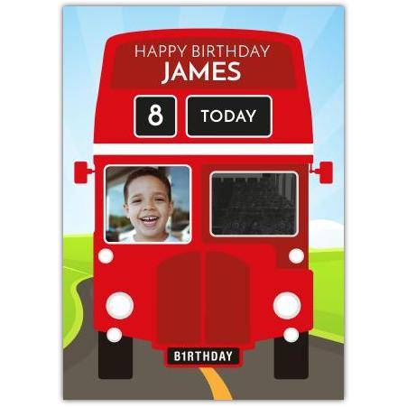 Red Bus Any Age & Photo Birthday Card