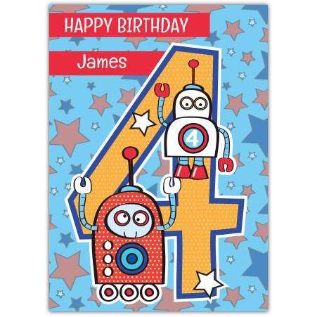 Robots 4th Birthday Greeting Card