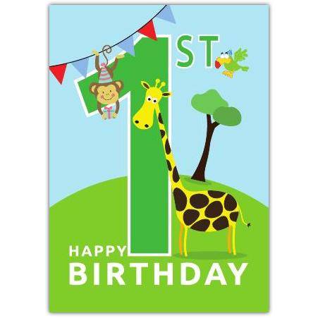 1st Birthday Giraffe Greeting Card