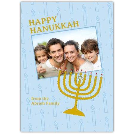 Happy Hanukkah Gold Menorah Photo Greeting Card