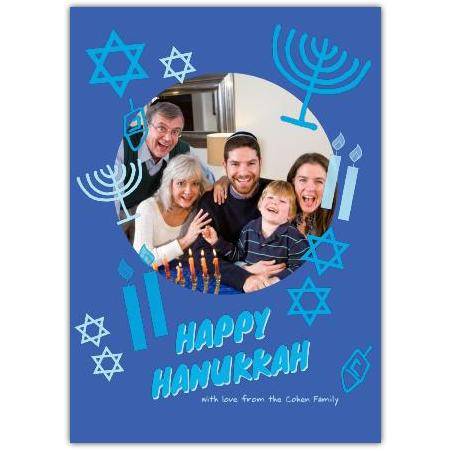 Happy Hanukkah Blue Photo Upload Greeting Card