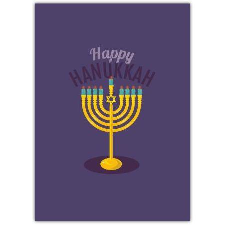 Happy Hanukkah Purple Menorah Greeting Card