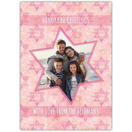 Happy Hanukkah Pink Star Photo Greeting Card