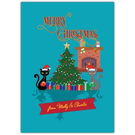 Merry Christmas Cats And Tree Greeting Card